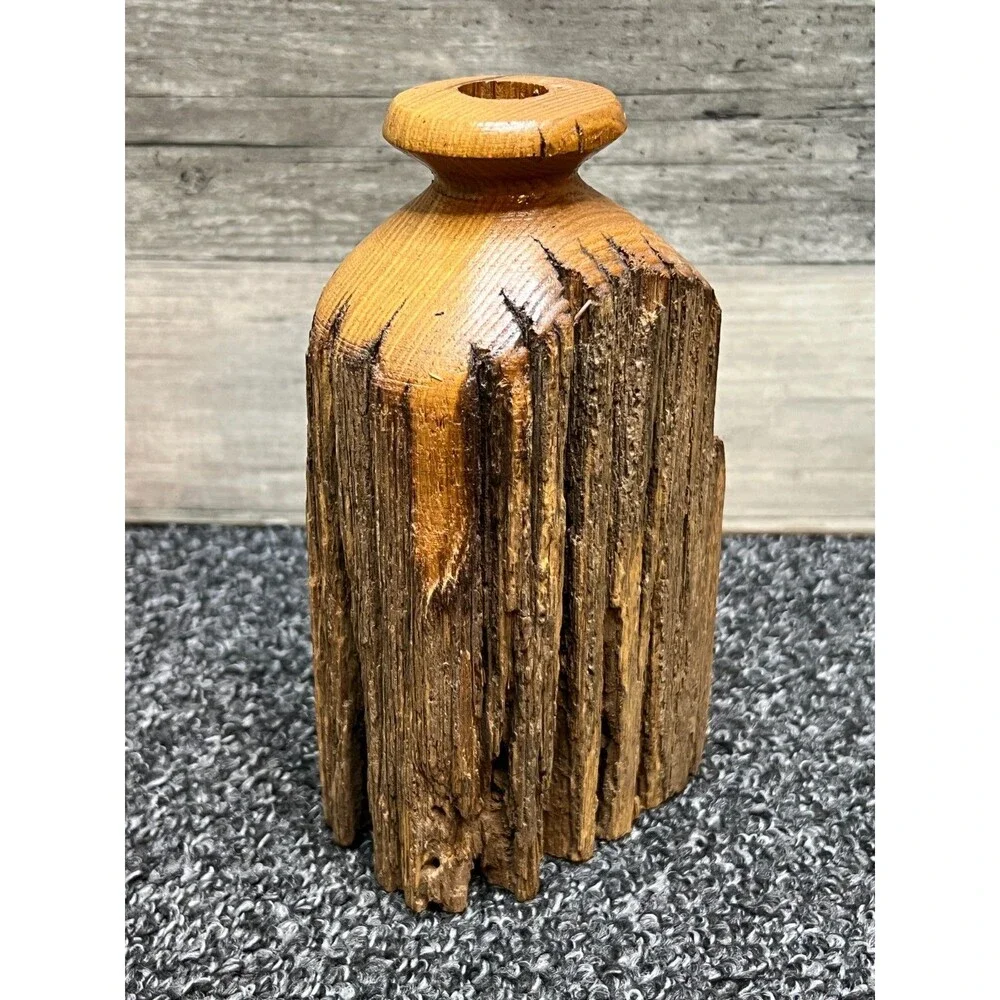 Vintage Studio Artisan Turned Wood Live Edge Sculptural Bud Vase MCM